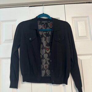 Emporio Armani Coachman-Style Button-Down Cardigan with Heart Graphic Back